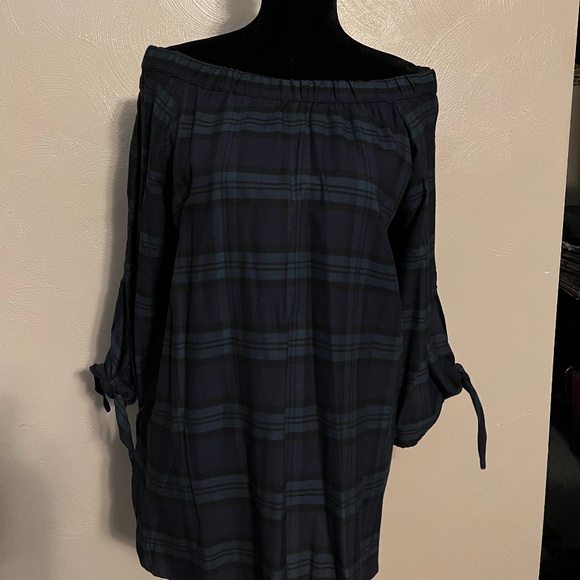 Demin 24/7 off the shoulder blue plaid shirt size 12w - Picture 2 of 4